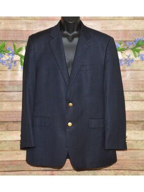 Ralph Lauren Men's 43L Navy Blue Gold Button Wool Blazer Jacket Sport Coat
